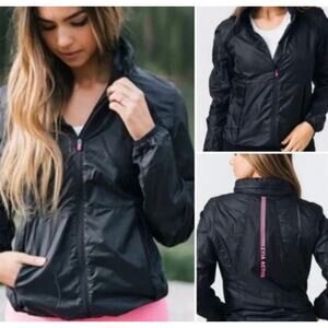 ZYIA Black Trainer Jacket Lightweight Windbreaker In Pink & Black Size XL